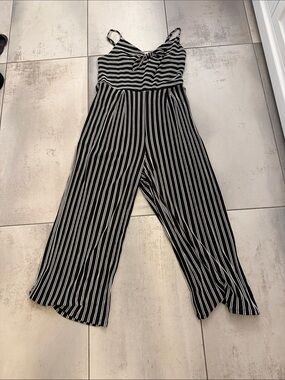 Xhilaration Black & White Striped Wide-Leg Jumpsuit